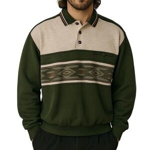 Vintage 90's Knightsbridge Men's Polo Sweatshirt Patchwork Aztec‎ Print XL